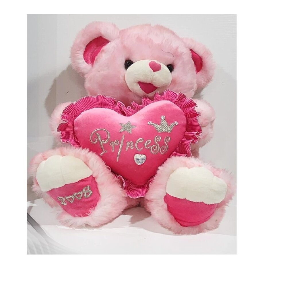 Vintage DanDee Plush Teddy Bear 21" Heart Pillow "Princess" 2008 Valentine